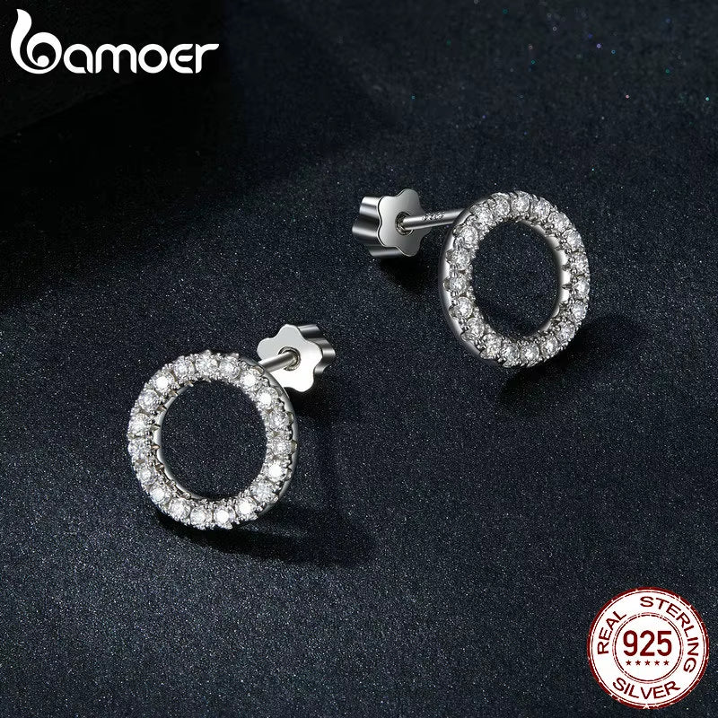 Forever Clear Moissanite 925 Sterling Silver Circle round Stud Earrings Dazzling Ideal Cut Lab Created Diamond Bijoux