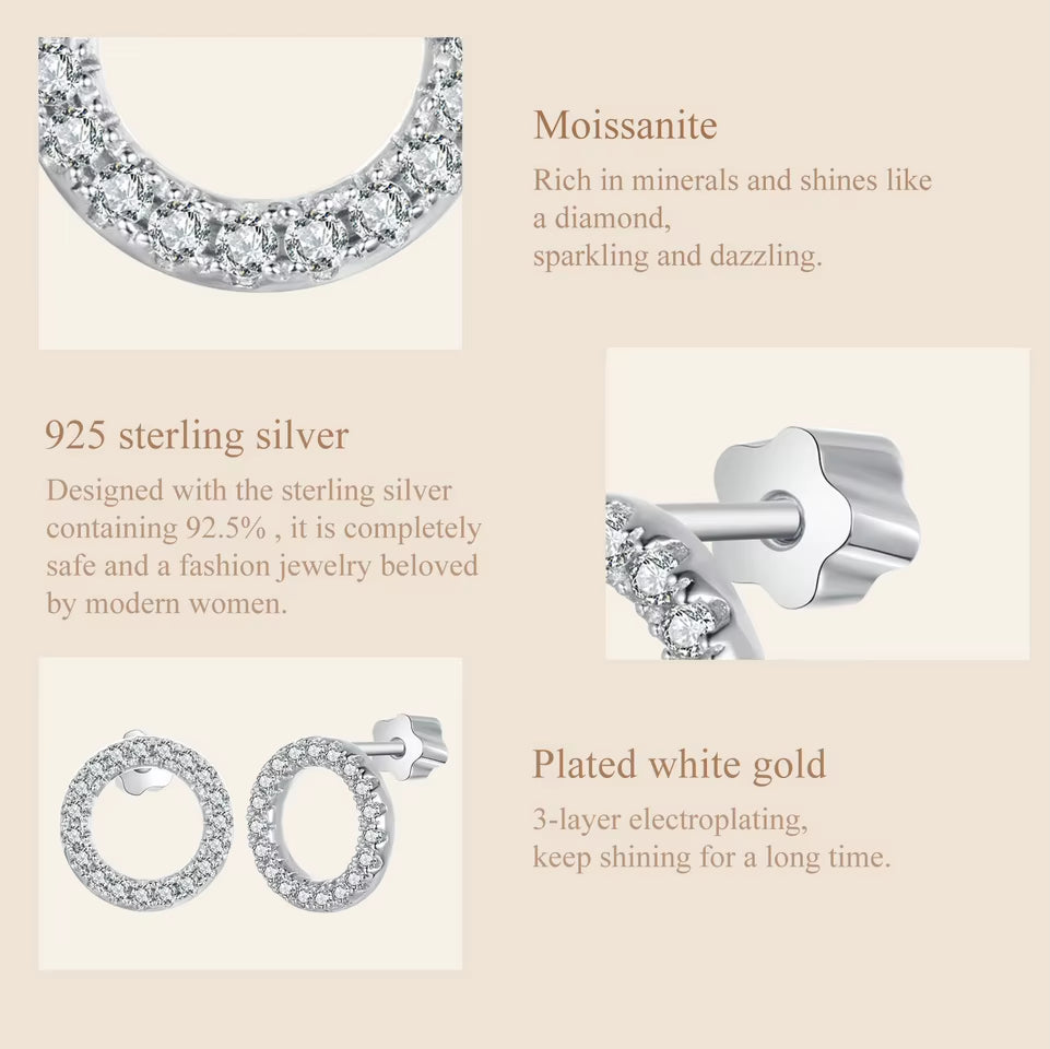 Forever Clear Moissanite 925 Sterling Silver Circle round Stud Earrings Dazzling Ideal Cut Lab Created Diamond Bijoux