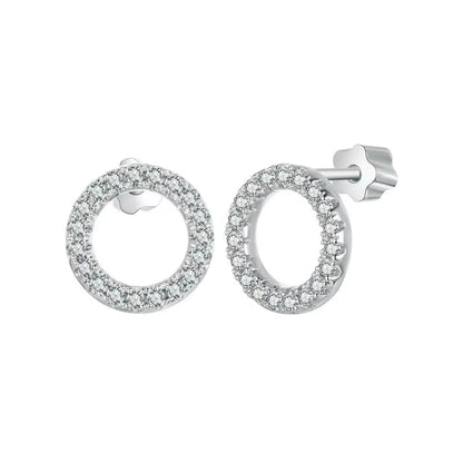 Forever Clear Moissanite 925 Sterling Silver Circle round Stud Earrings Dazzling Ideal Cut Lab Created Diamond Bijoux