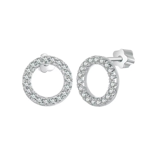 Forever Clear Moissanite 925 Sterling Silver Circle round Stud Earrings Dazzling Ideal Cut Lab Created Diamond Bijoux