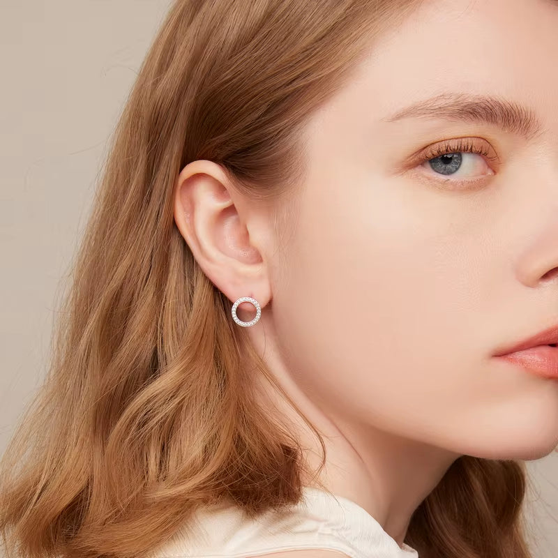 Forever Clear Moissanite 925 Sterling Silver Circle round Stud Earrings Dazzling Ideal Cut Lab Created Diamond Bijoux