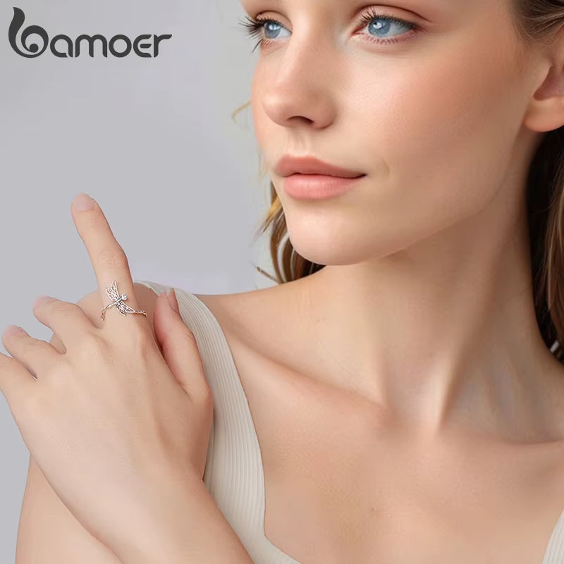 925 Sterling Silver Twist Dragonfly Open Ring Pave Setting CZ Adjustable Insect Ring for Women Teens Party Jewelry Gift