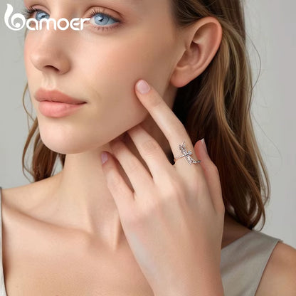 925 Sterling Silver Twist Dragonfly Open Ring Pave Setting CZ Adjustable Insect Ring for Women Teens Party Jewelry Gift