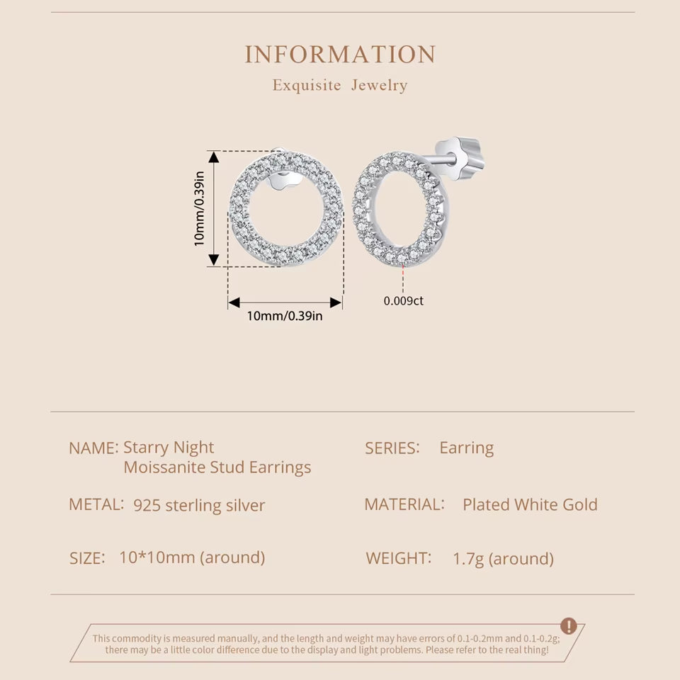 Forever Clear Moissanite 925 Sterling Silver Circle round Stud Earrings Dazzling Ideal Cut Lab Created Diamond Bijoux