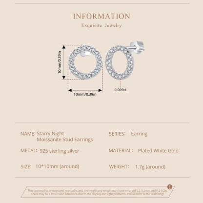 Forever Clear Moissanite 925 Sterling Silver Circle round Stud Earrings Dazzling Ideal Cut Lab Created Diamond Bijoux